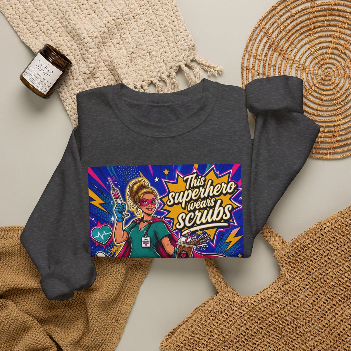 Nurse Superhero Sweatshirt – “This Superhero Wears Scrubs” Crewneck
