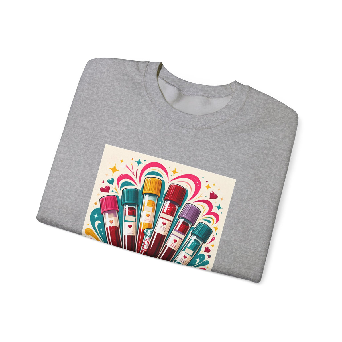 Crewneck Sweatshirt — Vibrant Phlebotomist Blood Tube Graphic