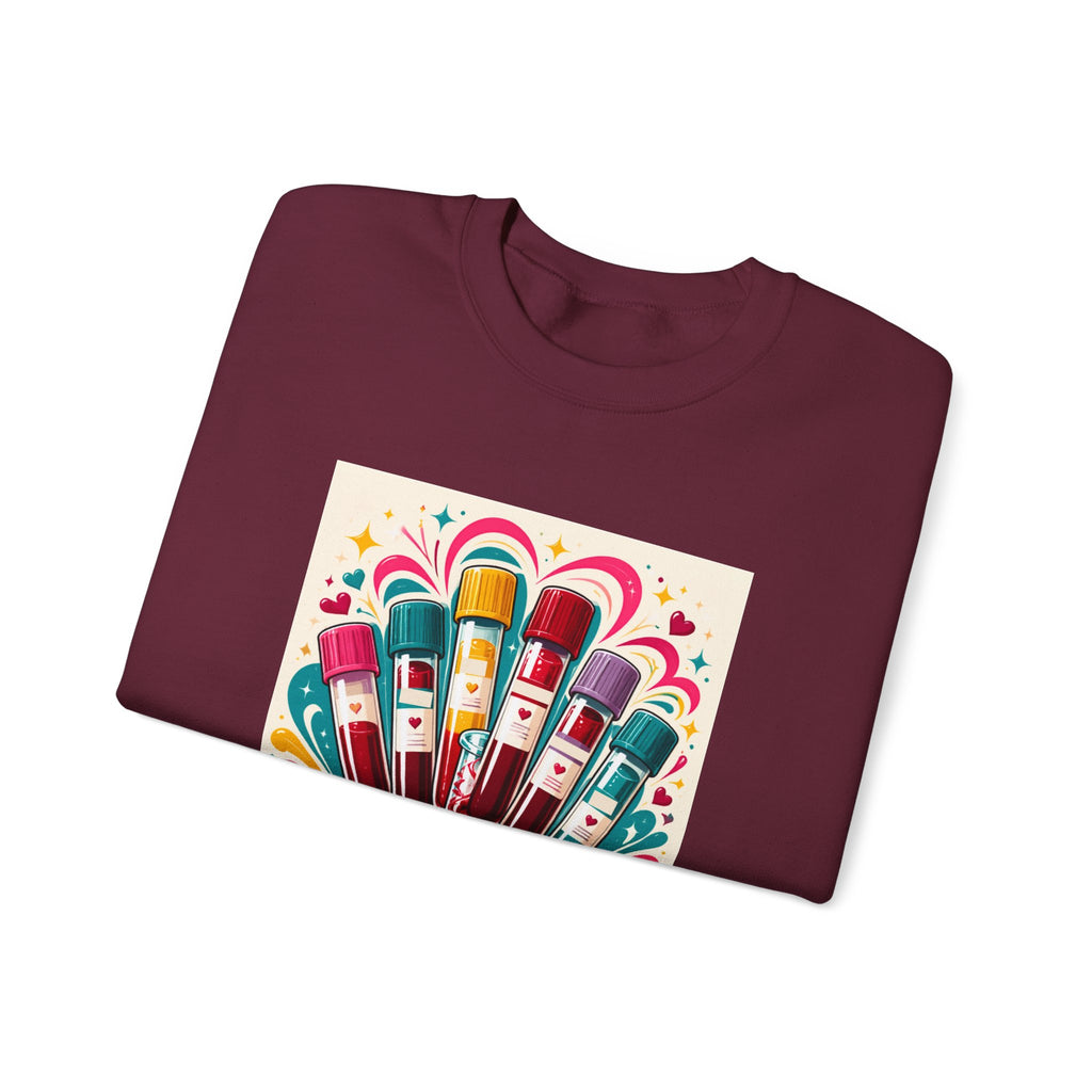 Crewneck Sweatshirt — Vibrant Phlebotomist Blood Tube Graphic
