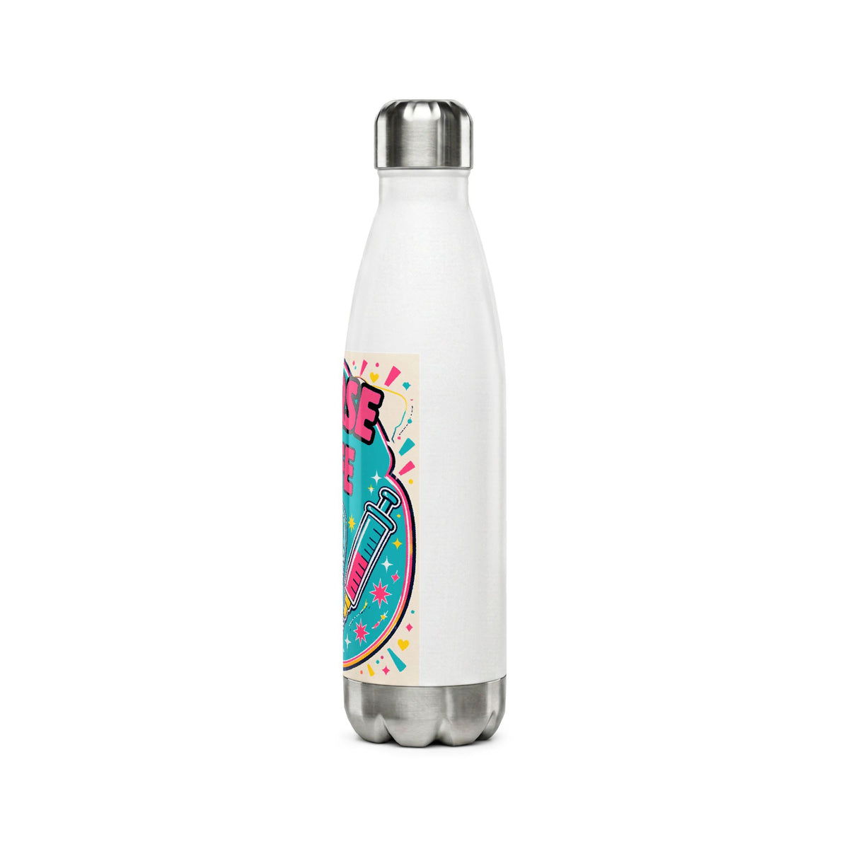 Nurse Life Stainless Steel Water Bottle – 17oz Insulated Bottle with Stethoscope & Syringe Design