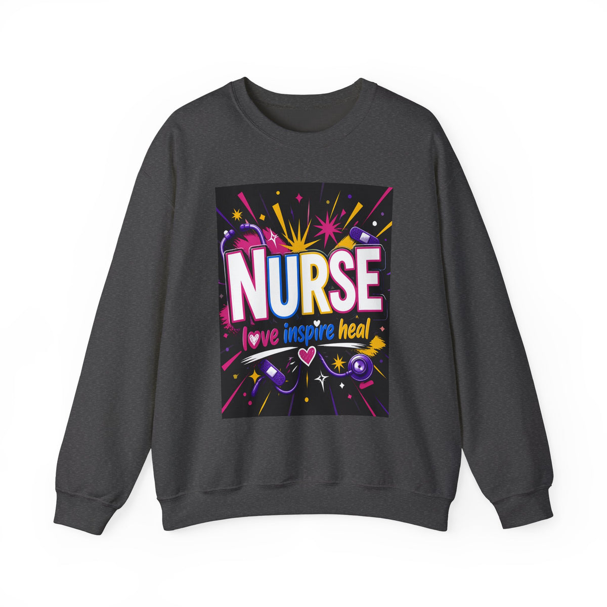 Nurse Crewneck Sweatshirt – "I Love Inspire Heal" Colorful Graphic