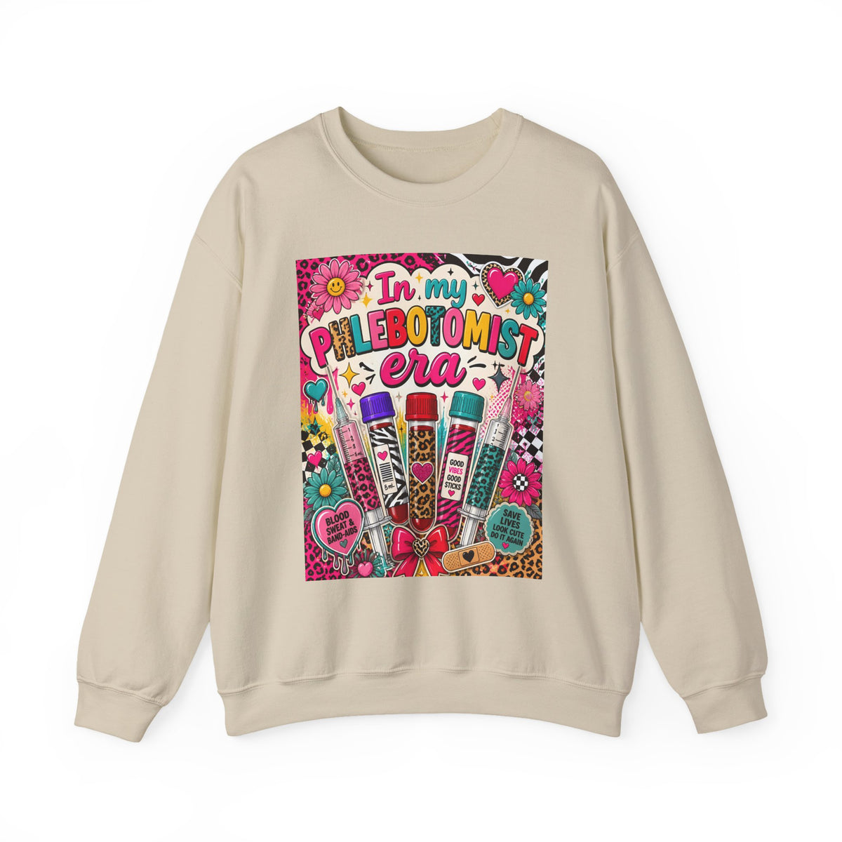 Phlebotomist Era Crewneck Sweatshirt — Colorful Test Tube Medical Tech Tee