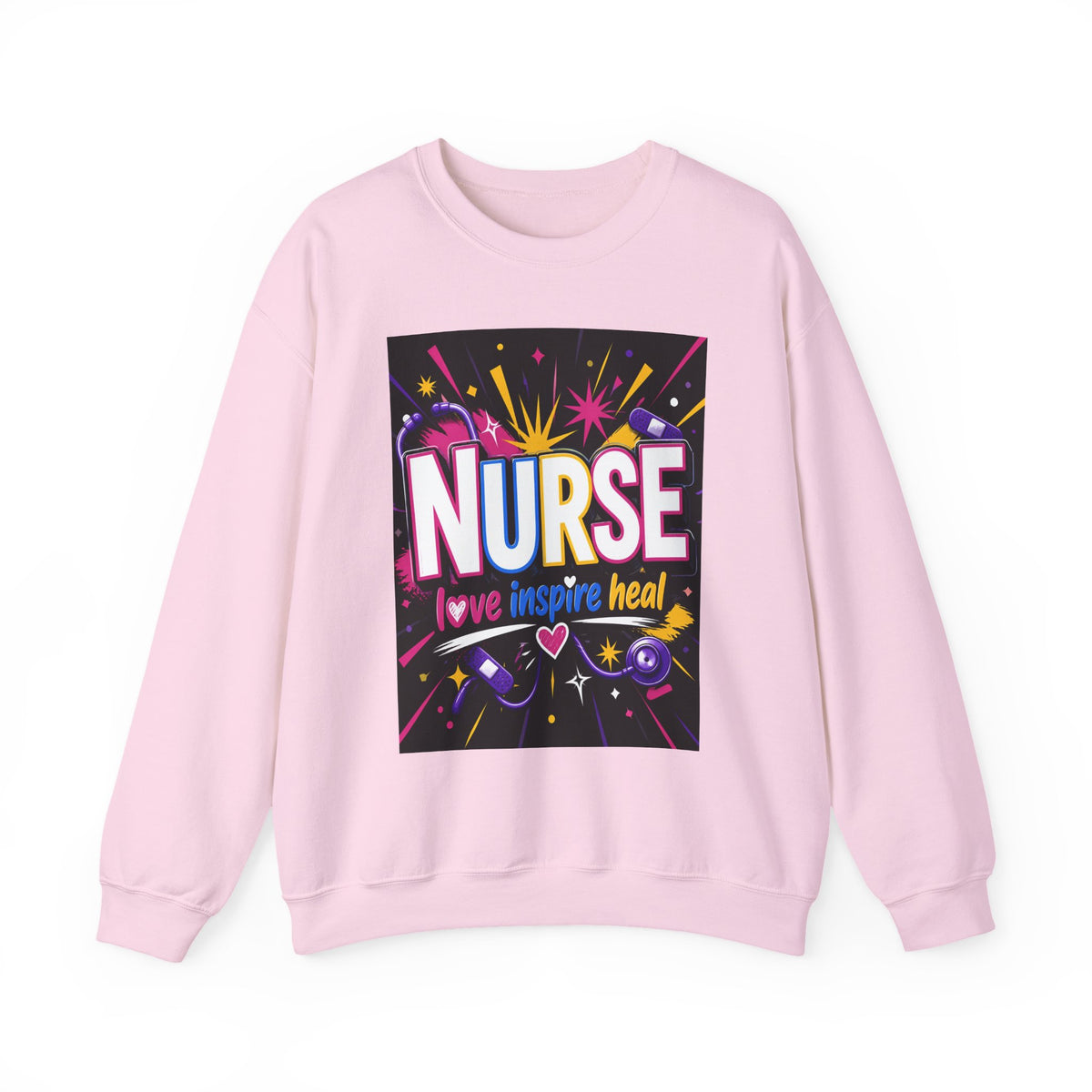 Nurse Crewneck Sweatshirt – "I Love Inspire Heal" Colorful Graphic