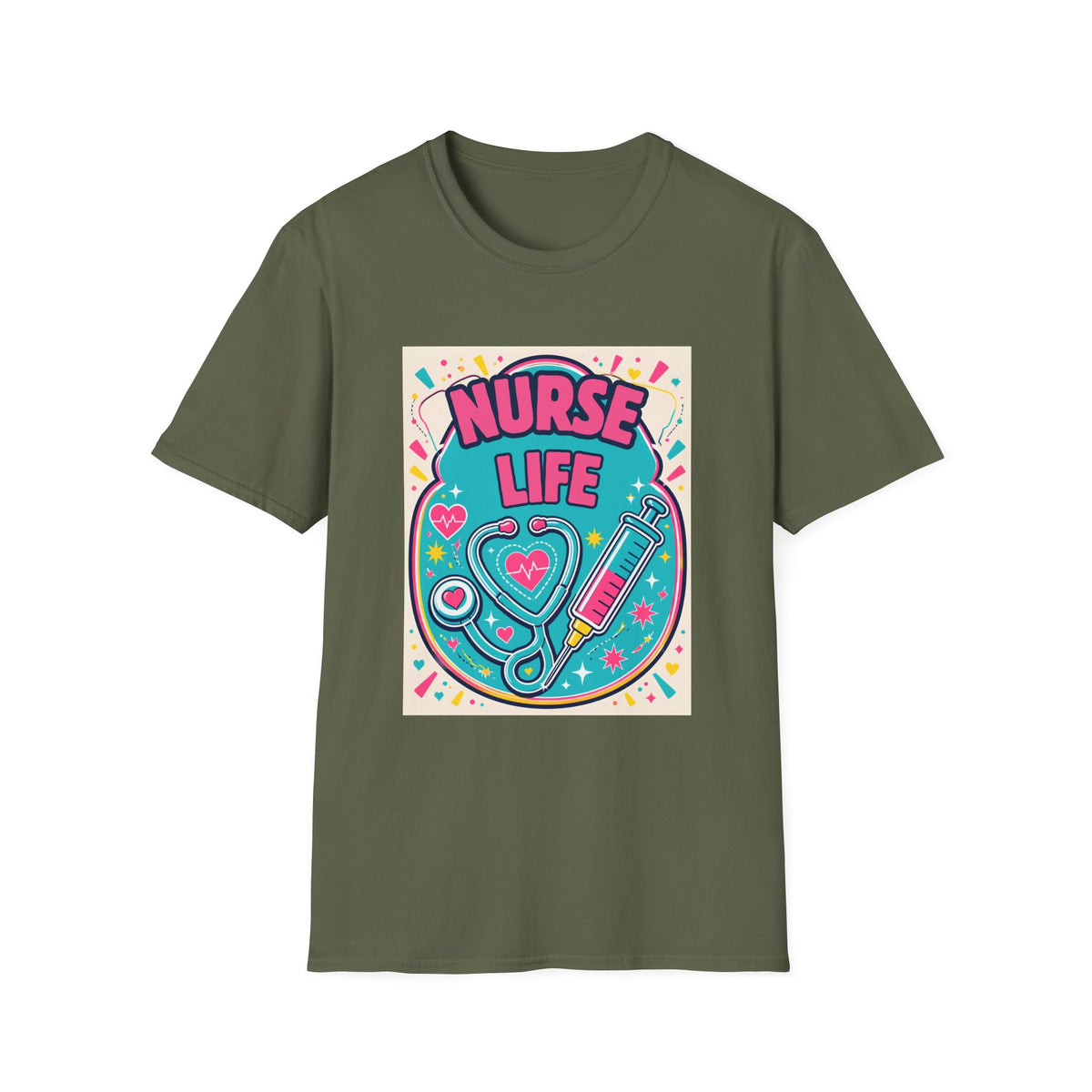Nurse Life T-Shirt — Colorful Stethoscope & Syringe Graphic for Nurses
