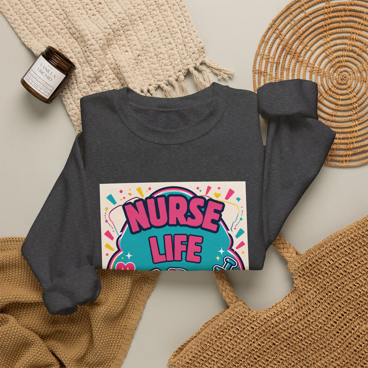 Nurse Life Sweatshirt — Cute Colorful Stethoscope & Syringe Crewneck for Nurses