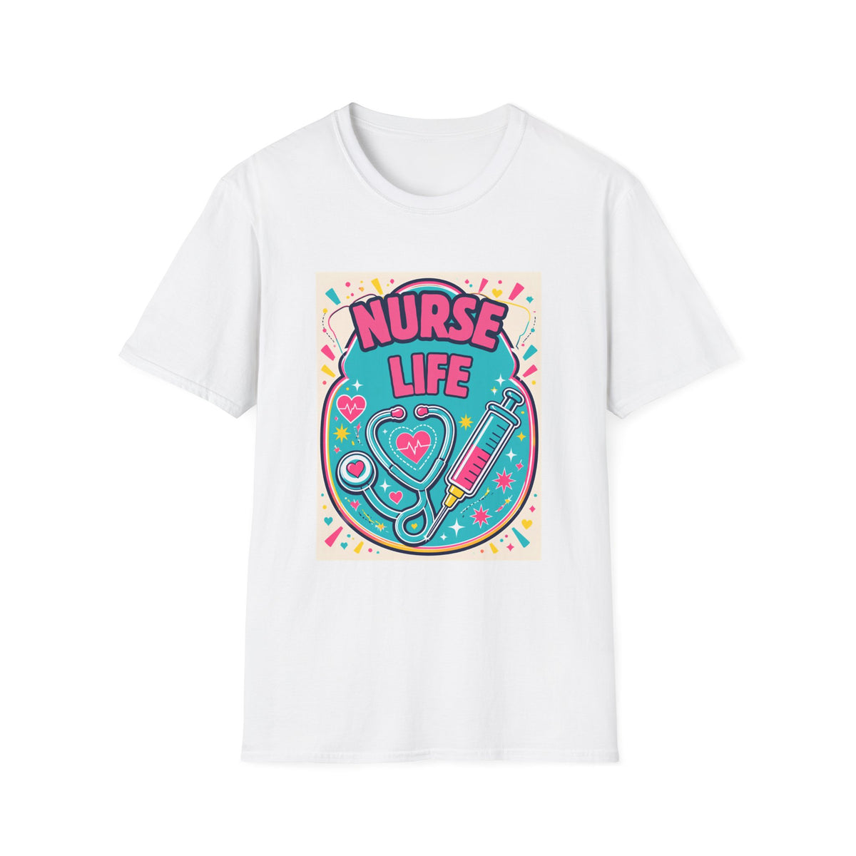 Nurse Life T-Shirt — Colorful Stethoscope & Syringe Graphic for Nurses