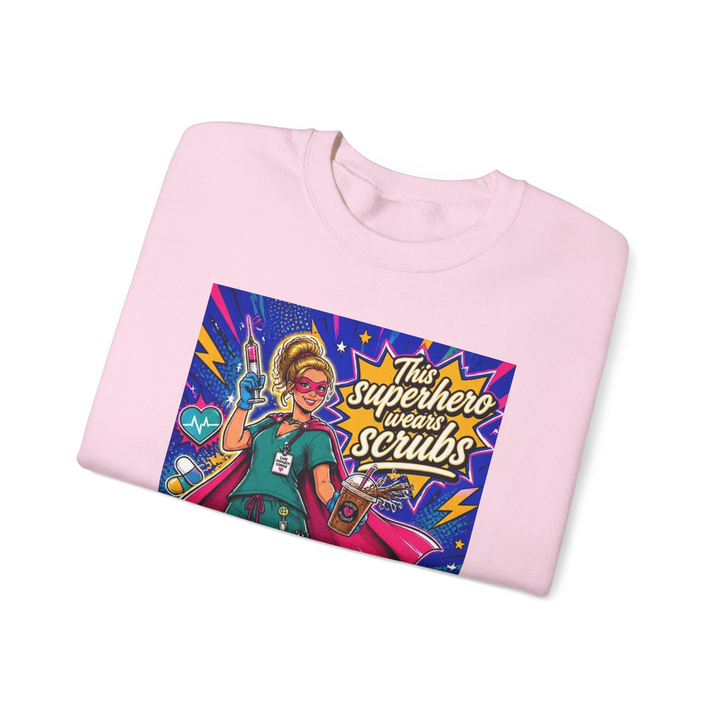 Nurse Superhero Sweatshirt – “This Superhero Wears Scrubs” Crewneck