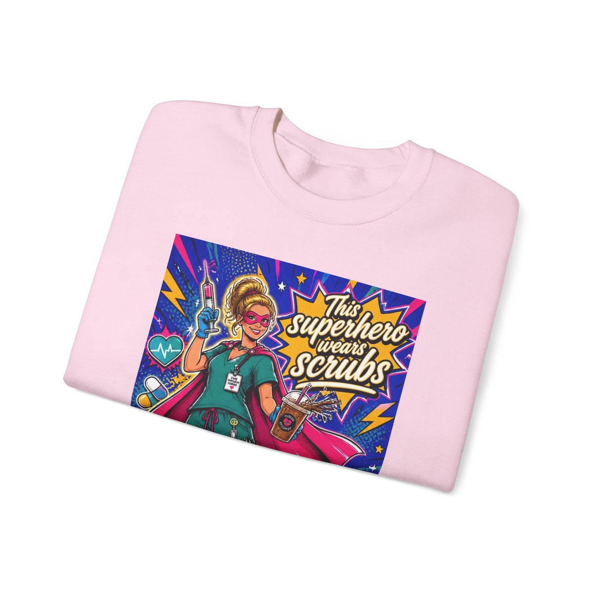 Nurse Superhero Sweatshirt – “This Superhero Wears Scrubs” Crewneck