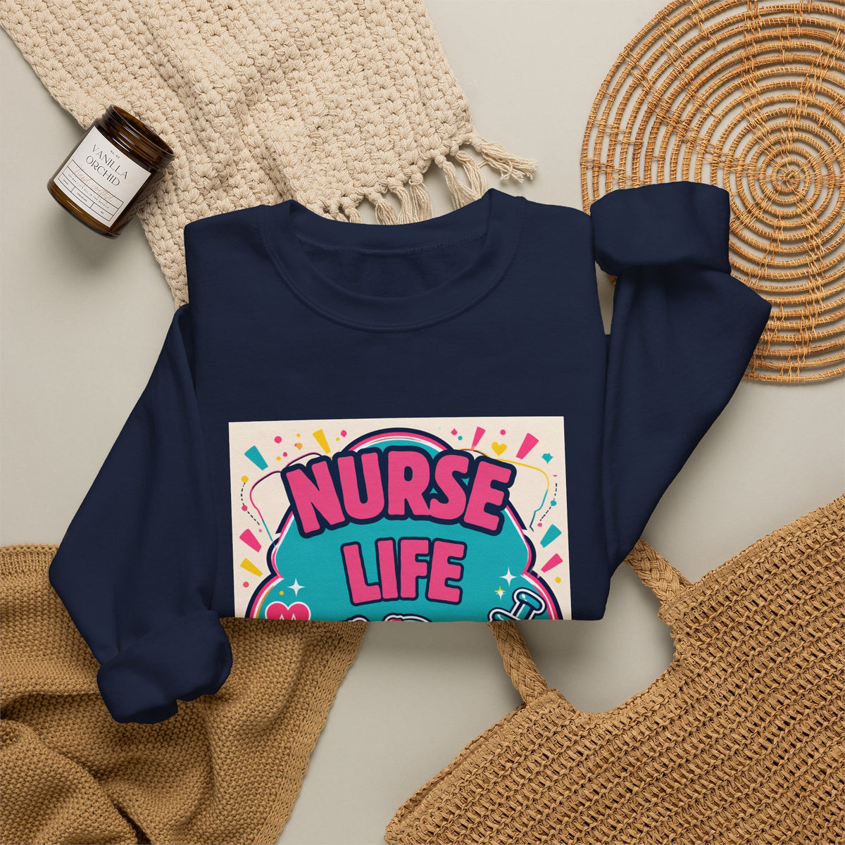 Nurse Life Sweatshirt — Cute Colorful Stethoscope & Syringe Crewneck for Nurses