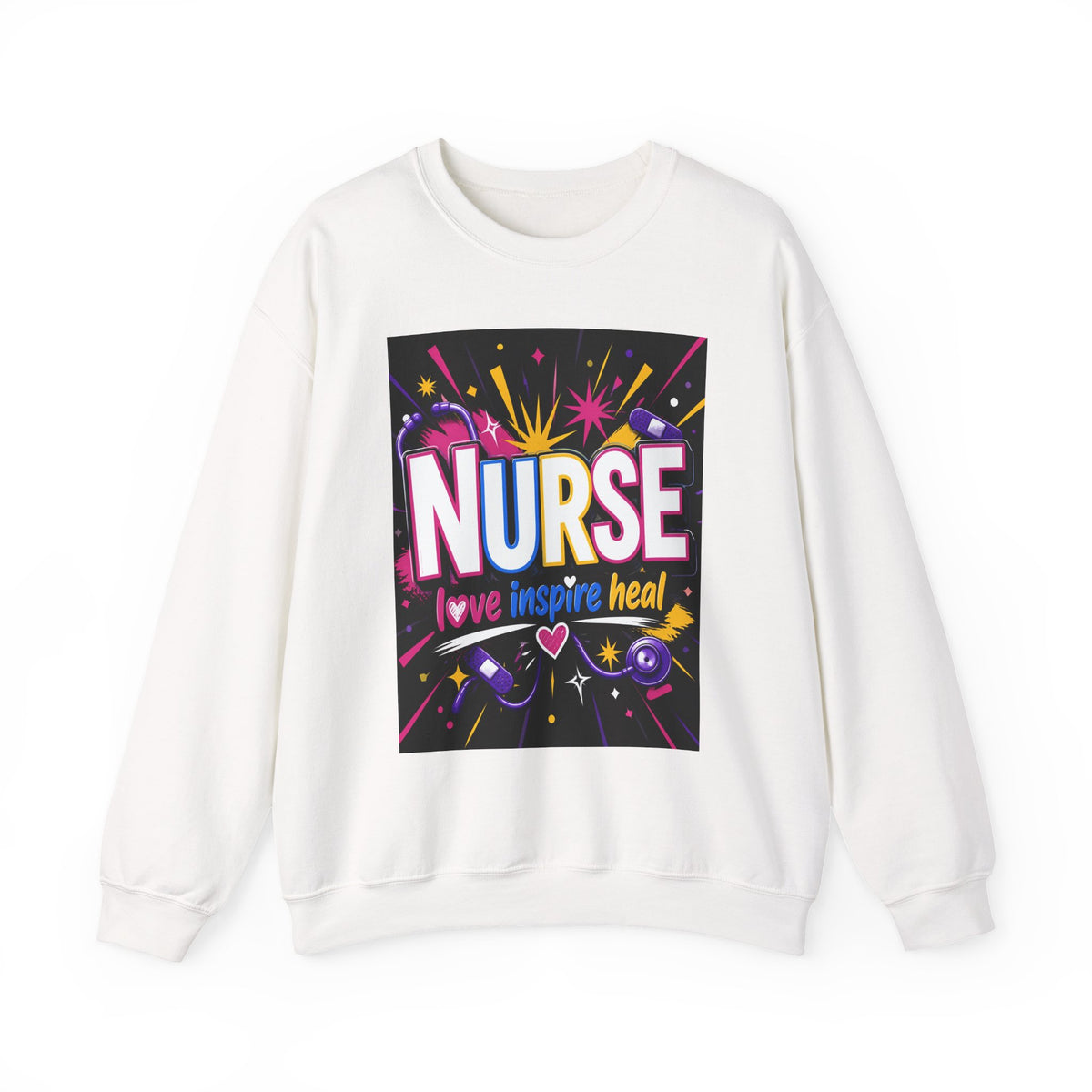Nurse Crewneck Sweatshirt – "I Love Inspire Heal" Colorful Graphic