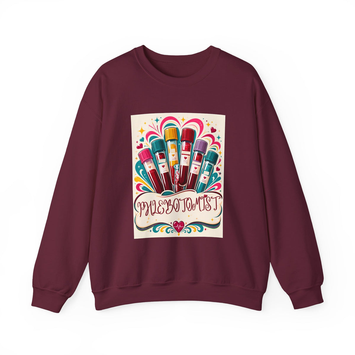 Crewneck Sweatshirt — Vibrant Phlebotomist Blood Tube Graphic