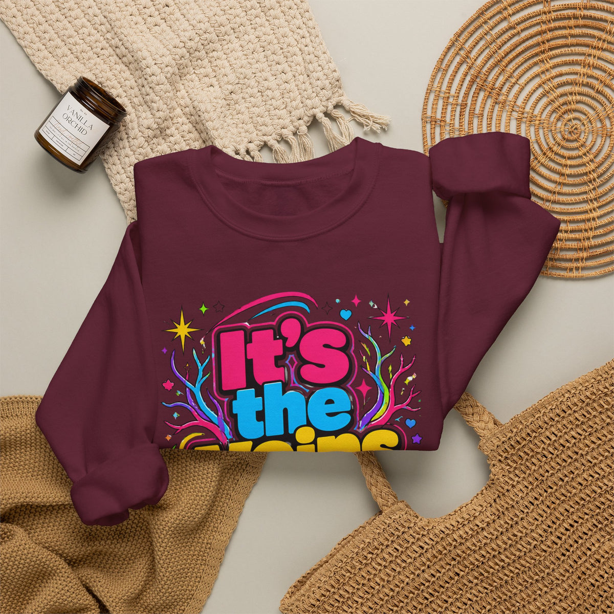 Crewneck Sweatshirt - "It's the Veins for Me" Colorful Retro Graphic
