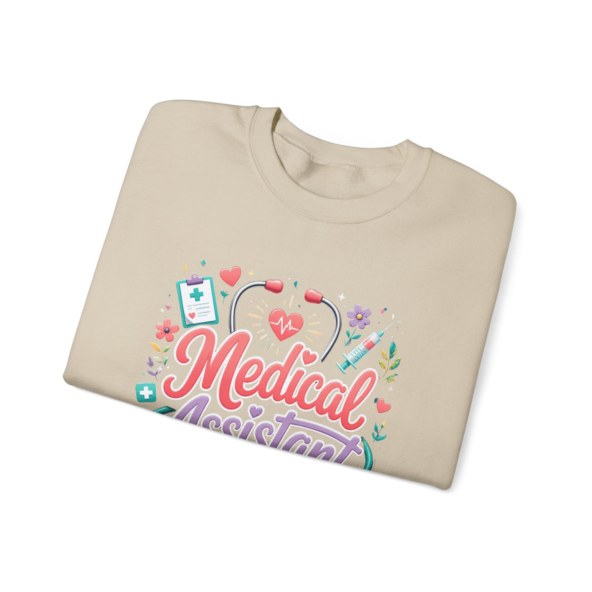 Medical Assistant Crewneck Sweatshirt — Cute Pastel Stethoscope & Heart Design