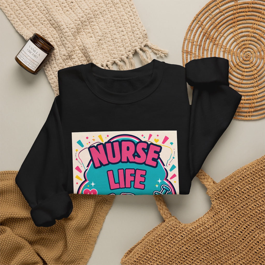 Nurse Life Sweatshirt — Cute Colorful Stethoscope & Syringe Crewneck for Nurses