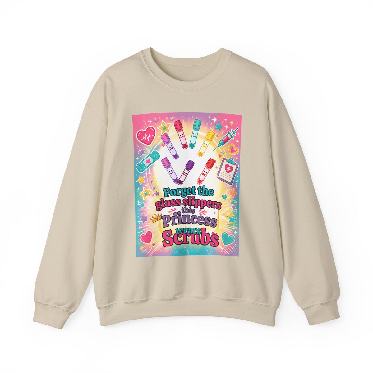 Princess Scrubs Crewneck Sweatshirt — "Forget the Glass Slippers, Princess Scrubs" Nursing Apparel