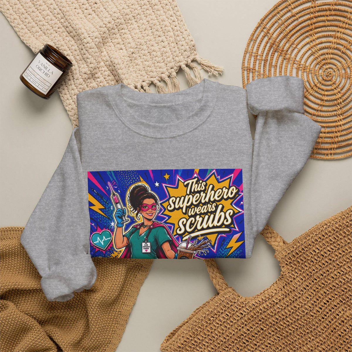 Nurse Superhero Sweatshirt — "This Superhero Wears Scrubs" Crewneck