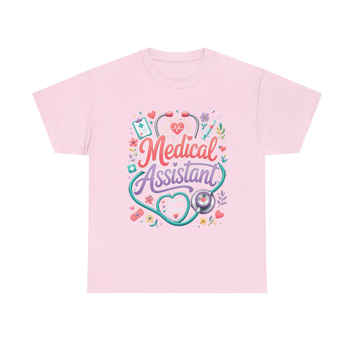 Medical Assistant T-Shirt — Cute Stethoscope & Nursing Icons Graphic Tee