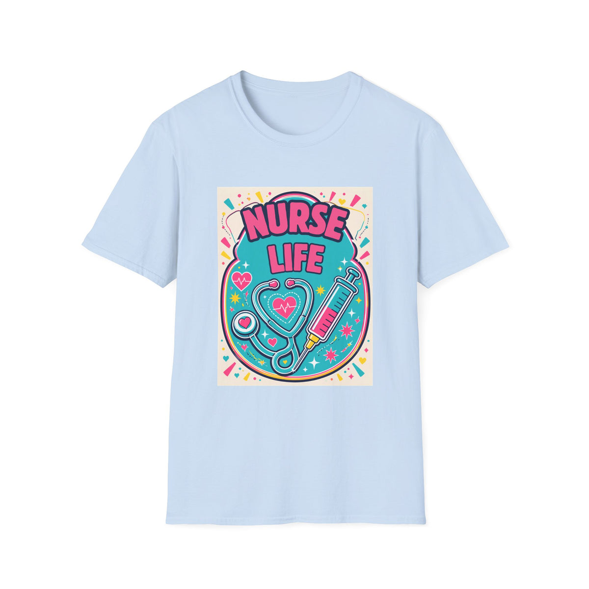 Nurse Life T-Shirt — Colorful Stethoscope & Syringe Graphic for Nurses