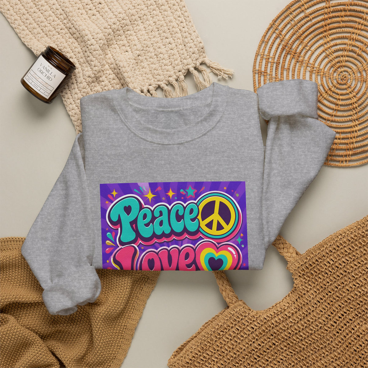 Crewneck Sweatshirt — "Peace Love Phlebotomy" Retro Hippie Medical Sweatshirt