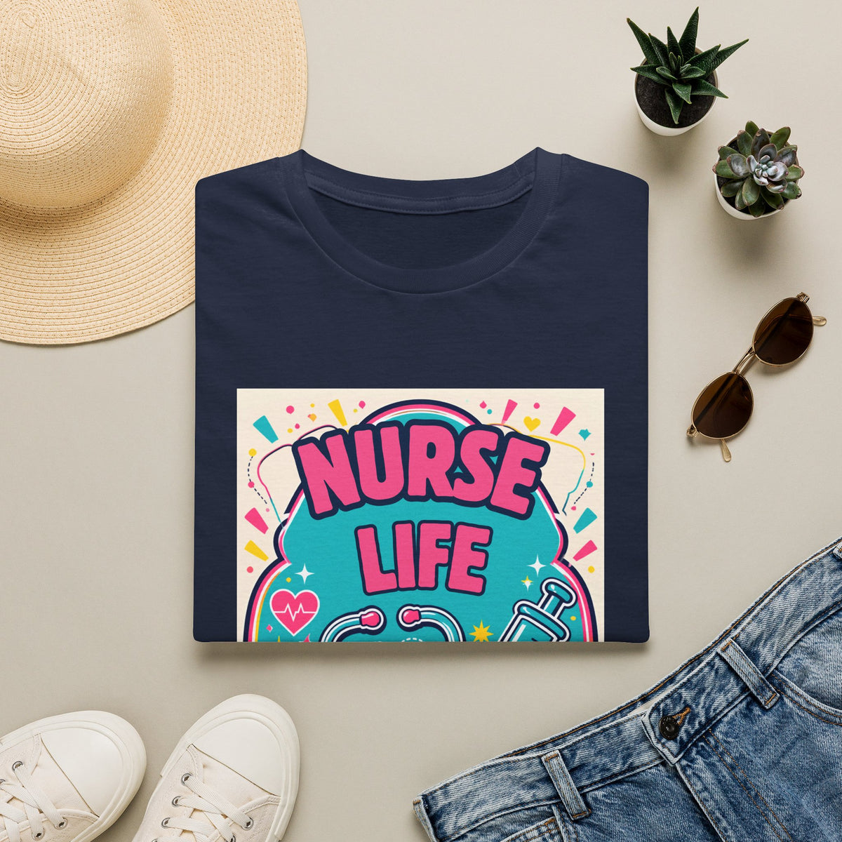 Nurse Life T-Shirt — Colorful Stethoscope & Syringe Graphic for Nurses