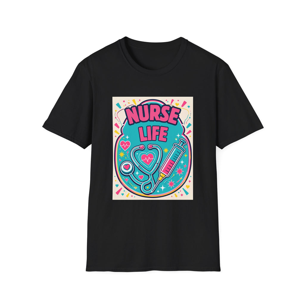 Nurse Life T-Shirt — Colorful Stethoscope & Syringe Graphic for Nurses
