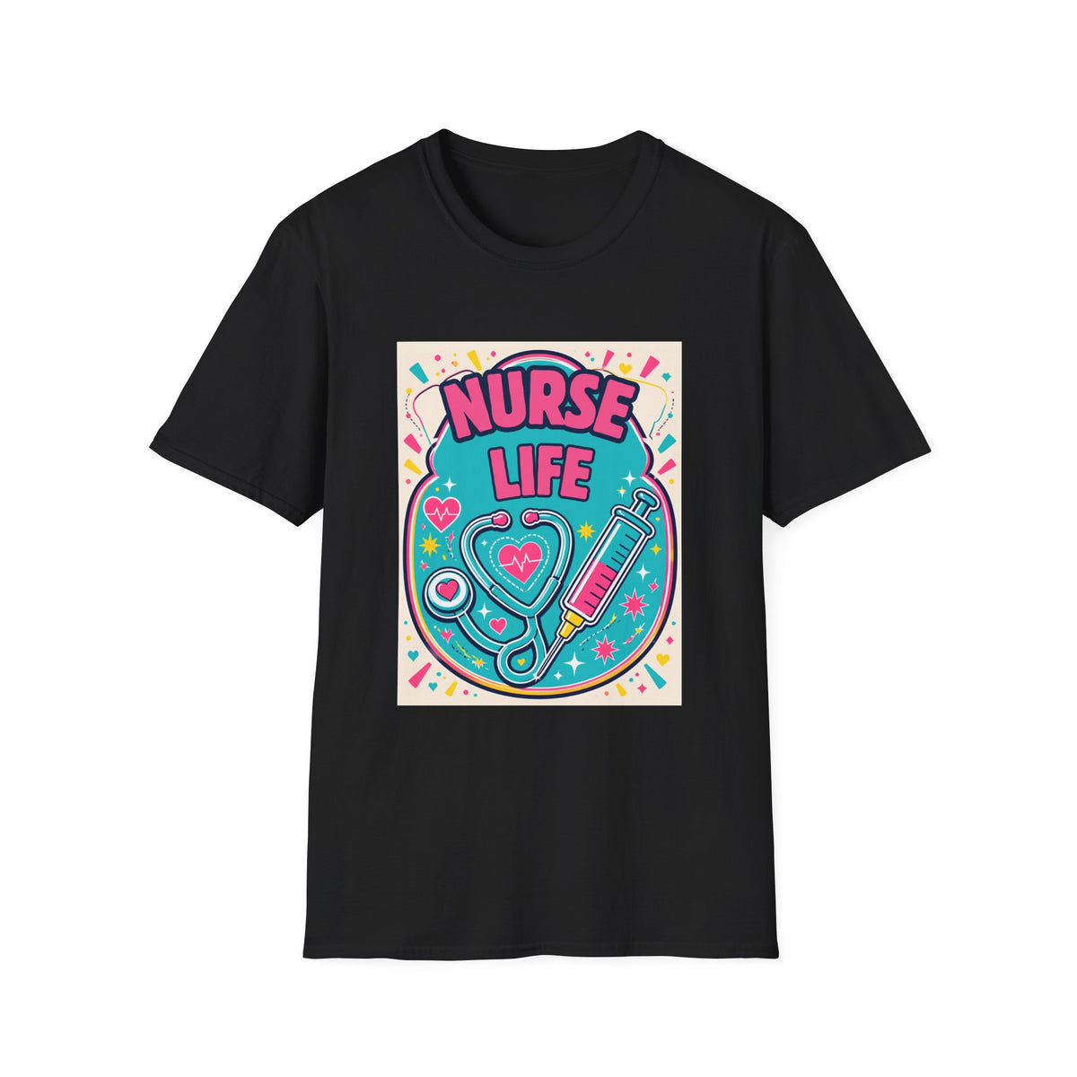 Nurse Life T-Shirt — Colorful Stethoscope & Syringe Graphic for Nurses