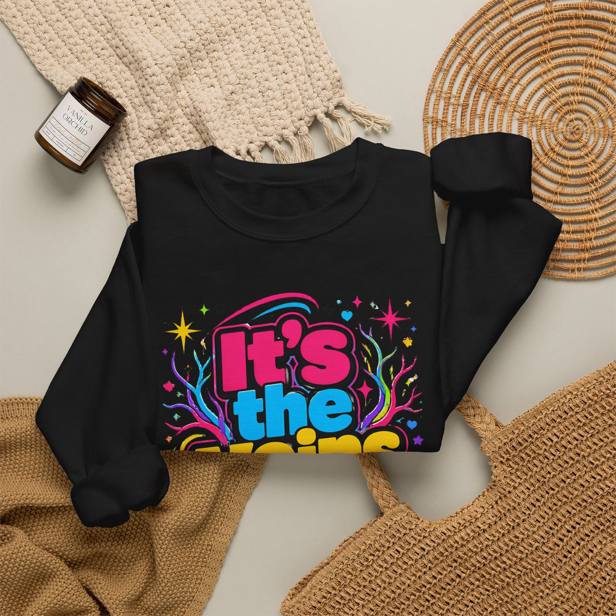 Crewneck Sweatshirt - "It's the Veins for Me" Colorful Retro Graphic
