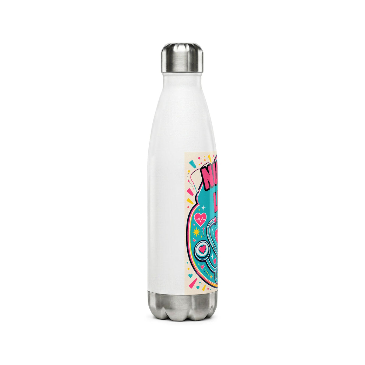 Nurse Life Stainless Steel Water Bottle – 17oz Insulated Bottle with Stethoscope & Syringe Design