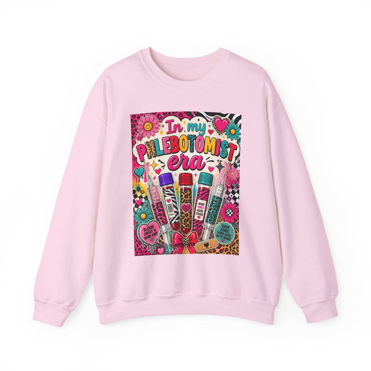 Phlebotomist Era Crewneck Sweatshirt — Colorful Test Tube Medical Tech Tee