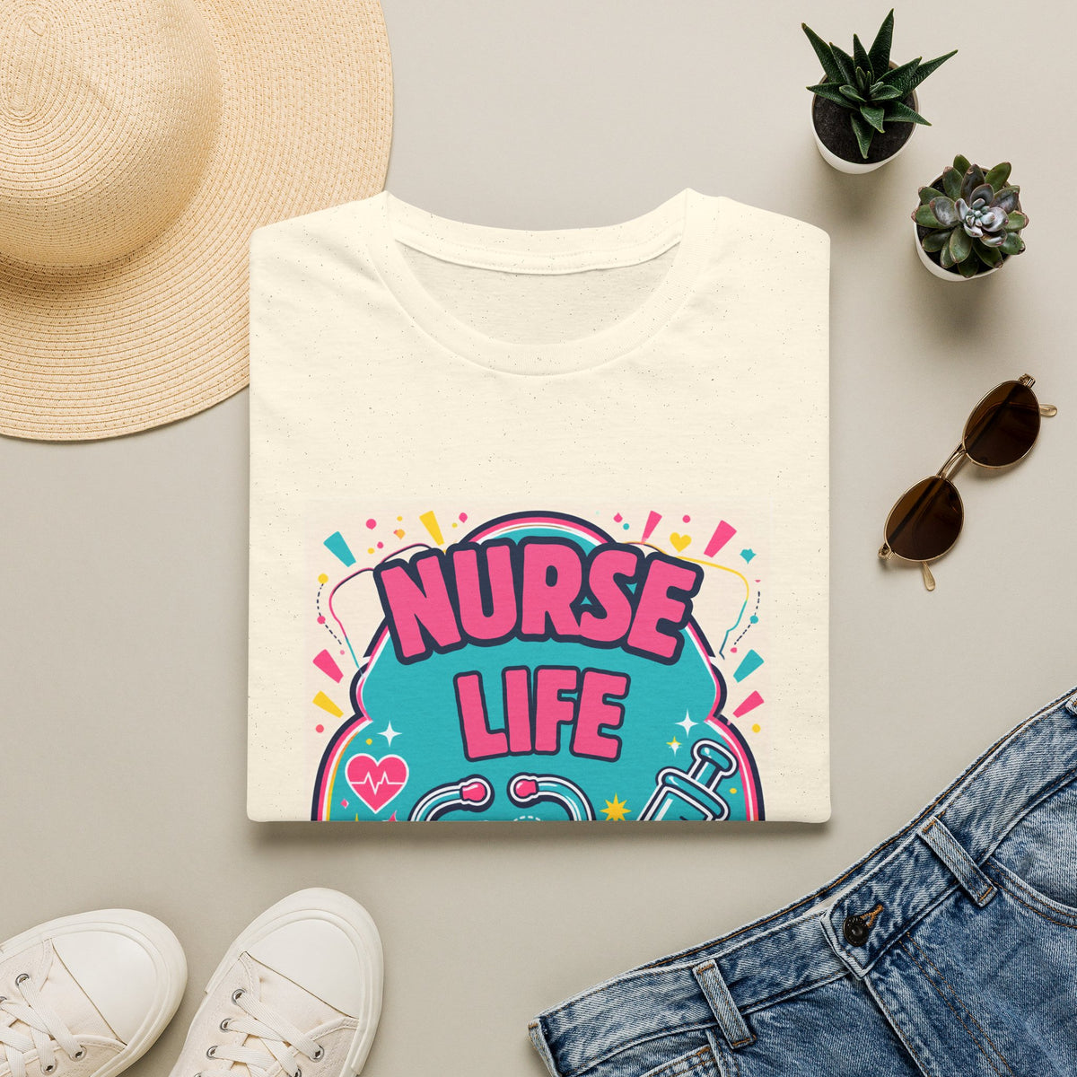 Nurse Life T-Shirt — Colorful Stethoscope & Syringe Graphic for Nurses