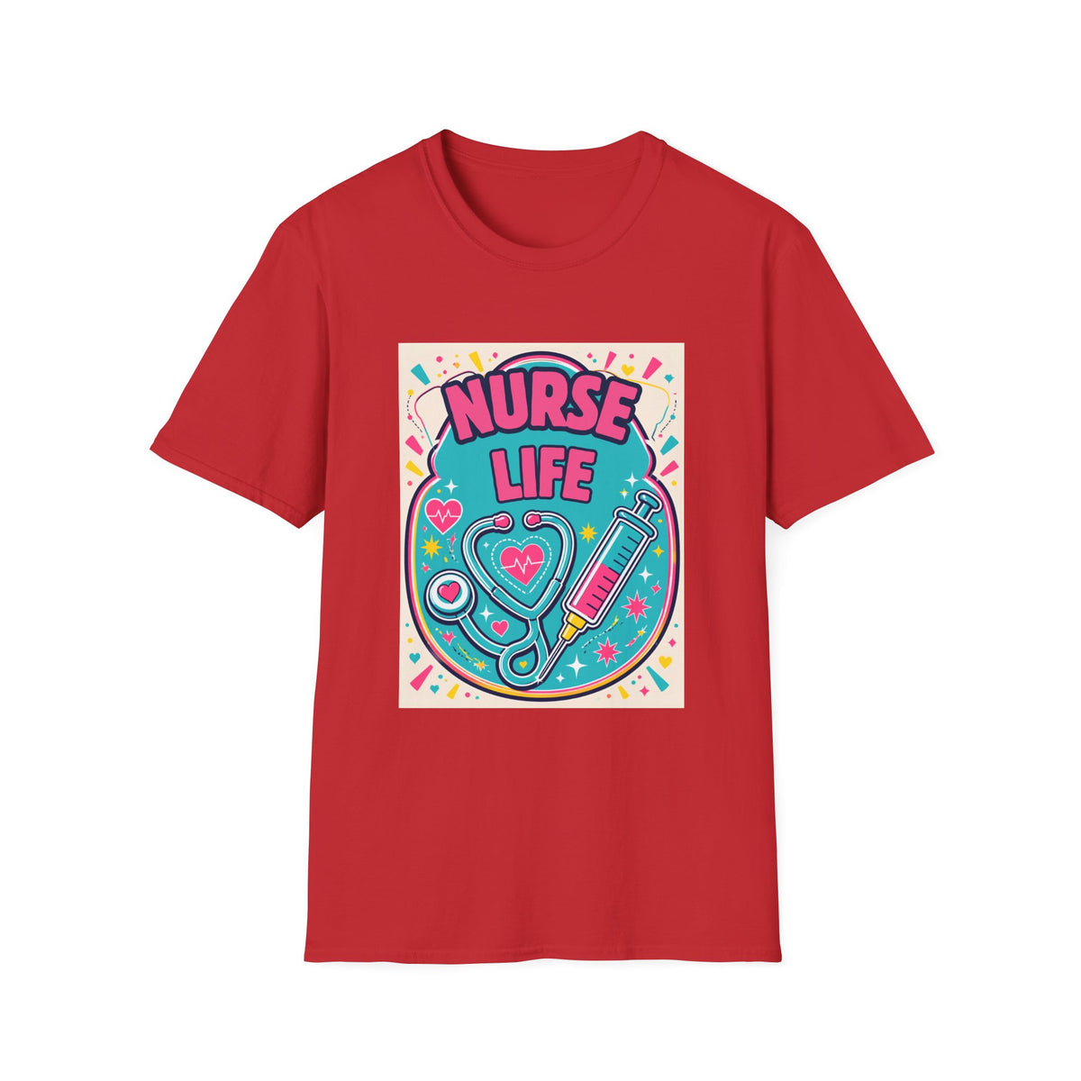 Nurse Life T-Shirt — Colorful Stethoscope & Syringe Graphic for Nurses