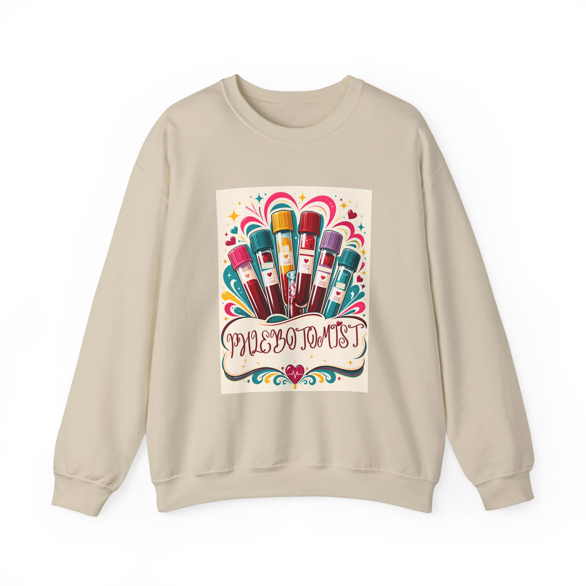 Crewneck Sweatshirt — Vibrant Phlebotomist Blood Tube Graphic