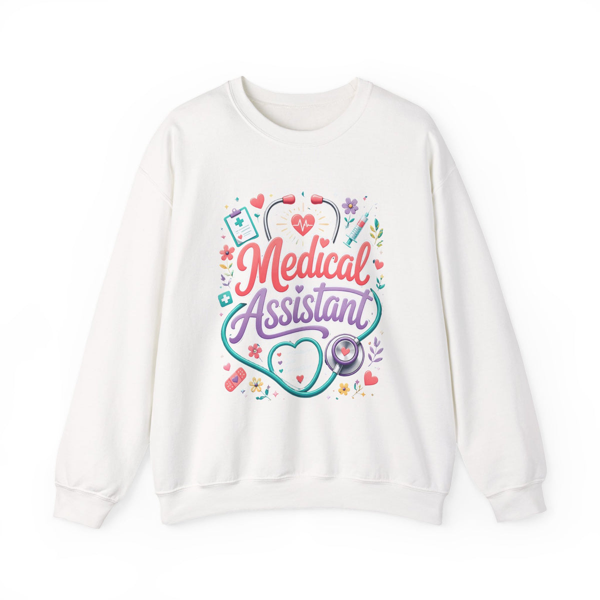 Medical Assistant Crewneck Sweatshirt — Cute Pastel Stethoscope & Heart Design