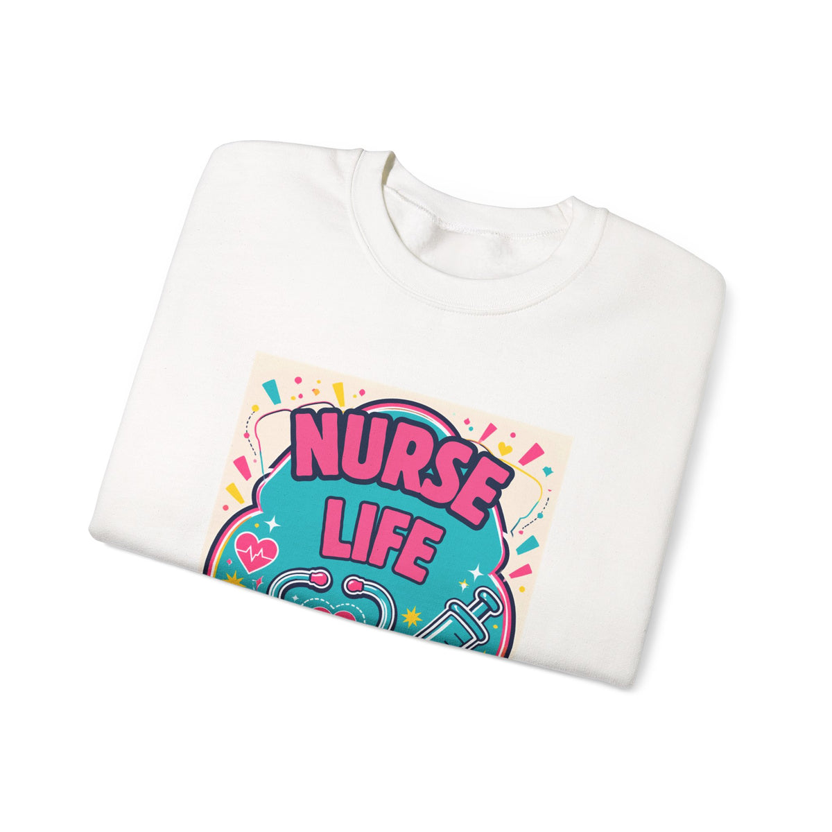 Nurse Life Sweatshirt — Cute Colorful Stethoscope & Syringe Crewneck for Nurses