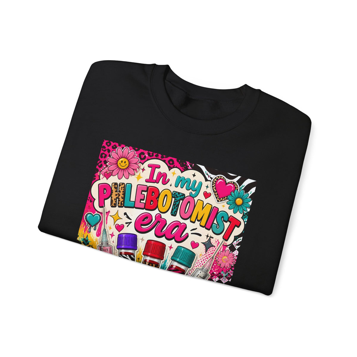 Phlebotomist Era Crewneck Sweatshirt — Colorful Test Tube Medical Tech Tee