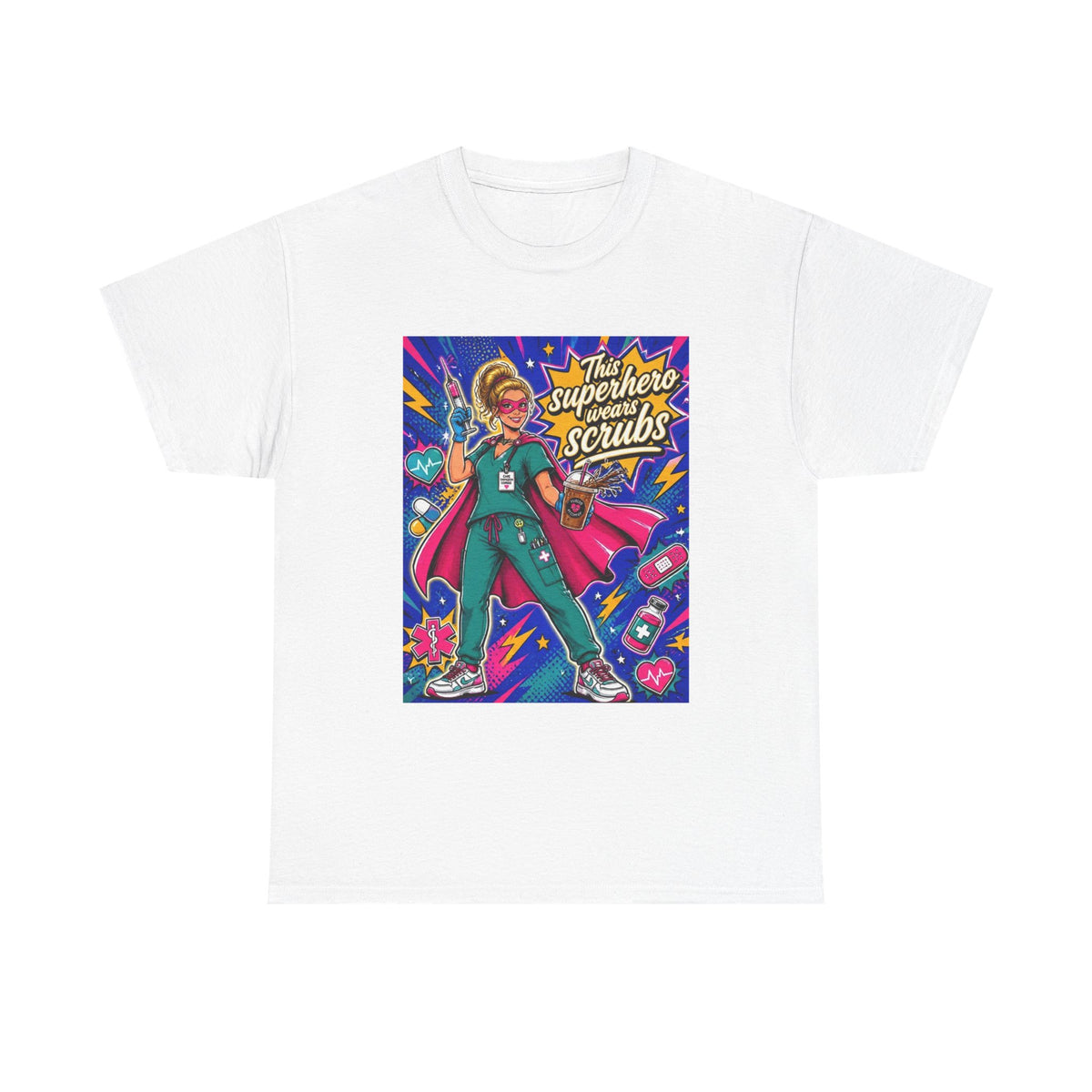 Nurse Superhero T-Shirt — "The Superhero in Scrubs" Graphic Tee for Healthcare Heroes