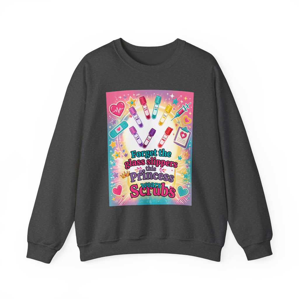 Princess Scrubs Crewneck Sweatshirt — "Forget the Glass Slippers, Princess Scrubs" Nursing Apparel