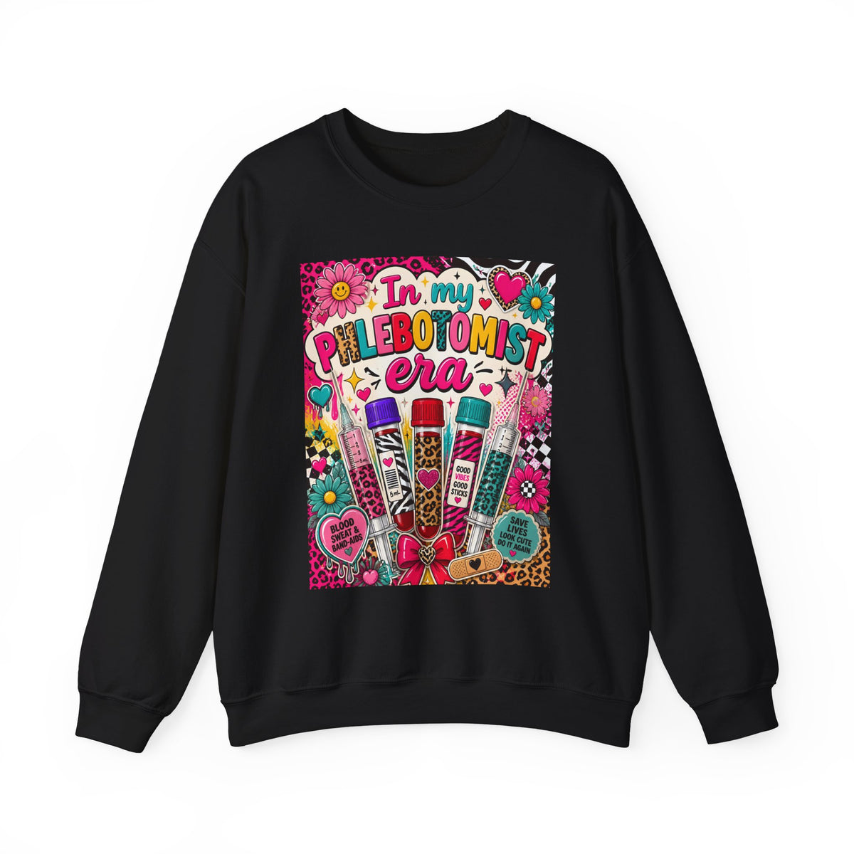 Phlebotomist Era Crewneck Sweatshirt — Colorful Test Tube Medical Tech Tee