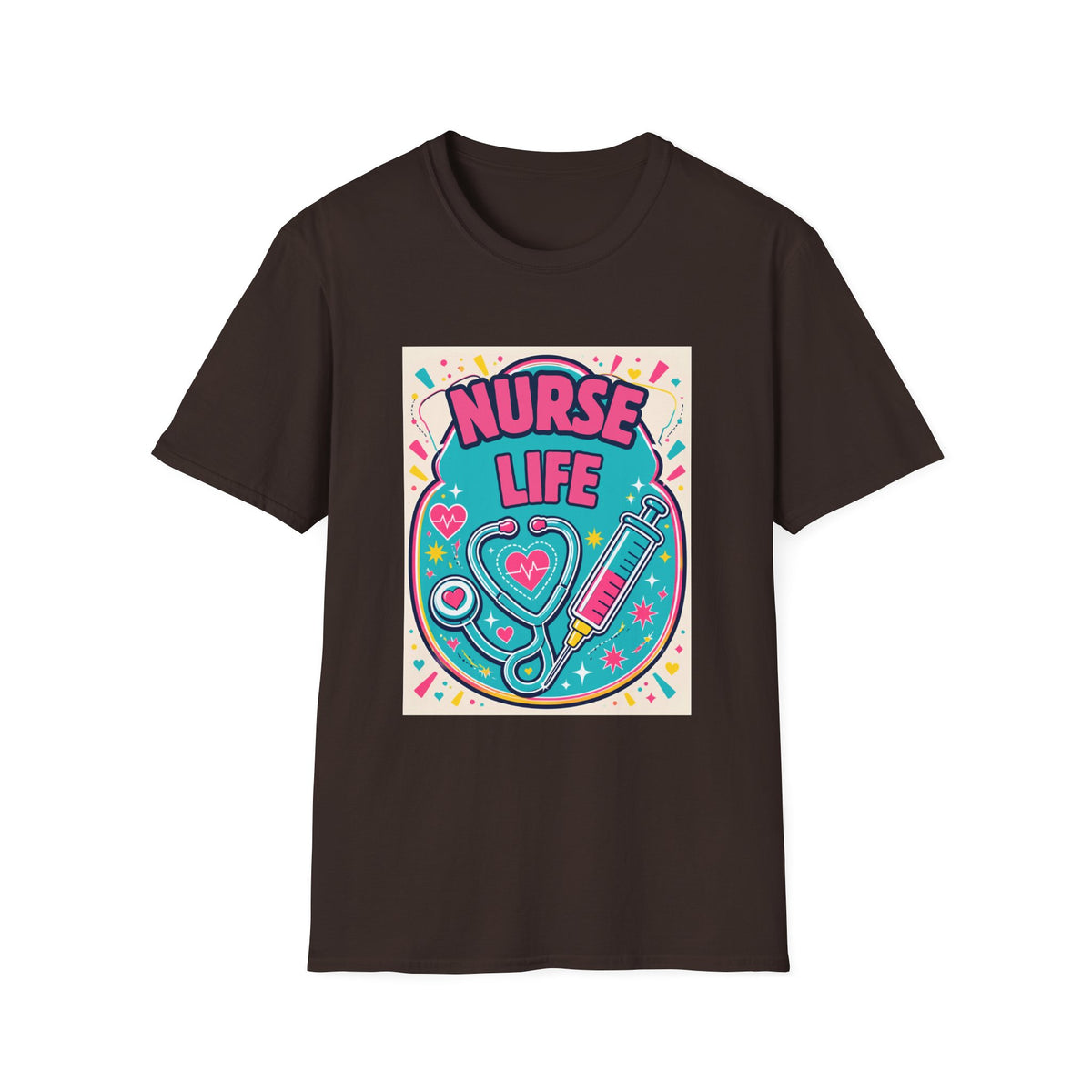 Nurse Life T-Shirt — Colorful Stethoscope & Syringe Graphic for Nurses