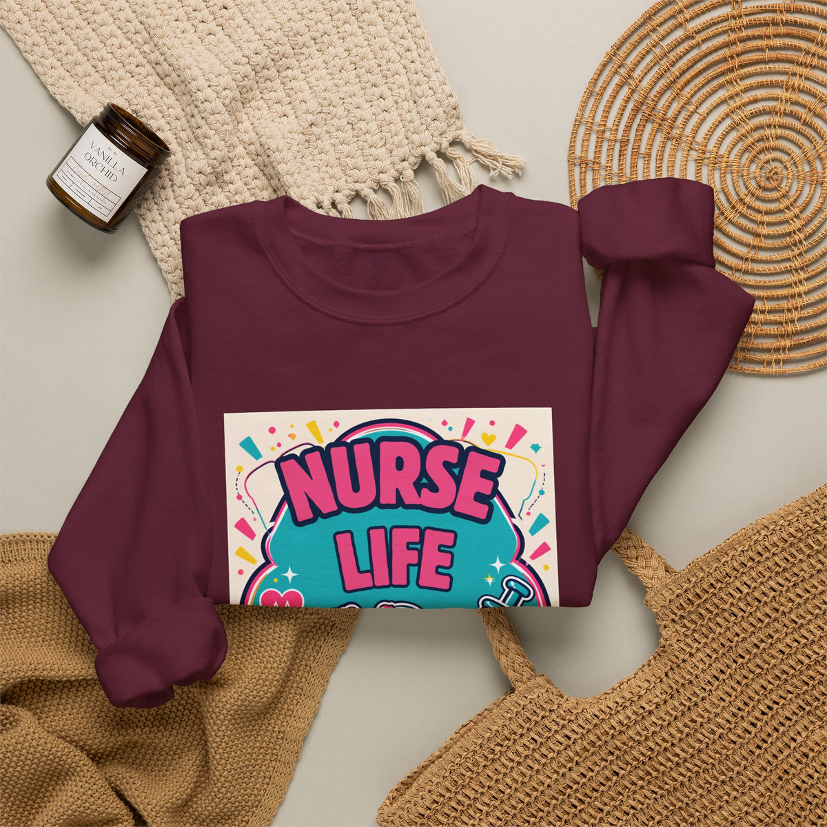 Nurse Life Sweatshirt — Cute Colorful Stethoscope & Syringe Crewneck for Nurses