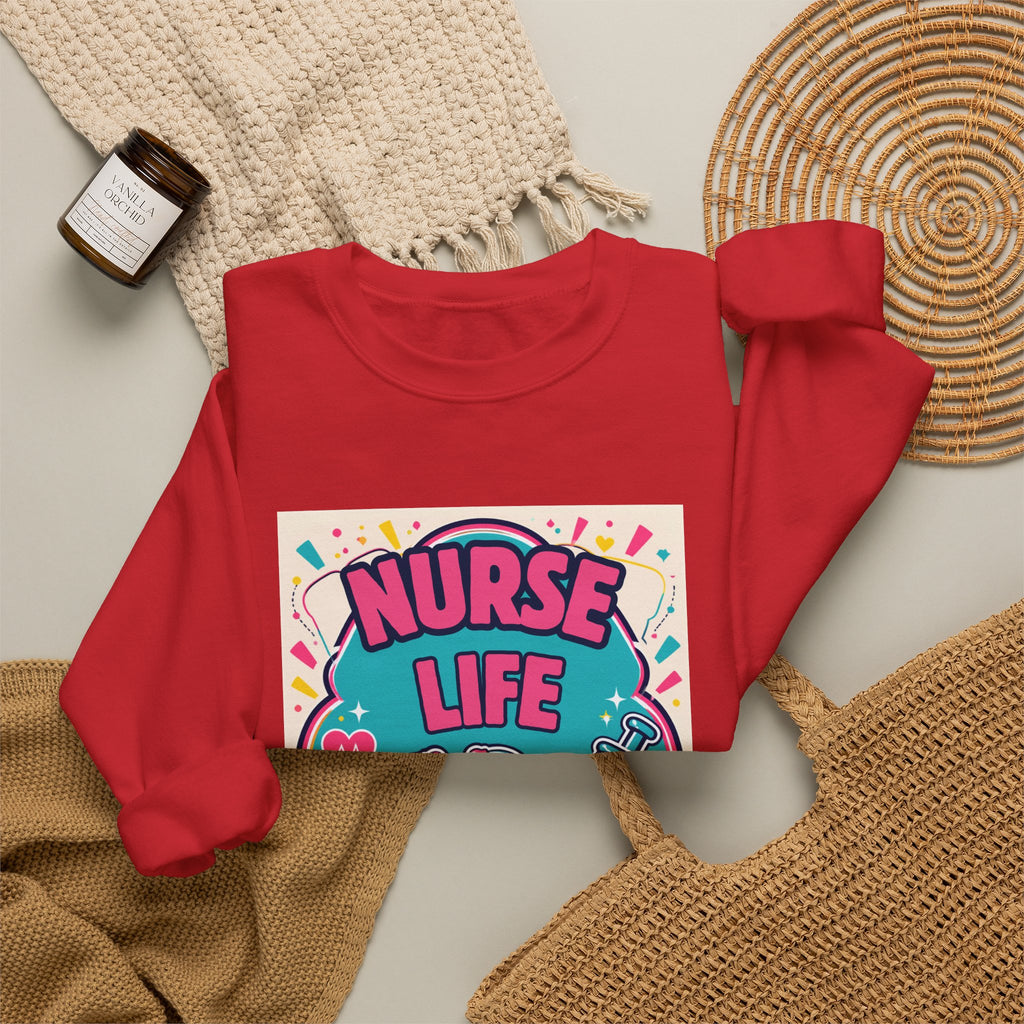Nurse Life Sweatshirt — Cute Colorful Stethoscope & Syringe Crewneck for Nurses