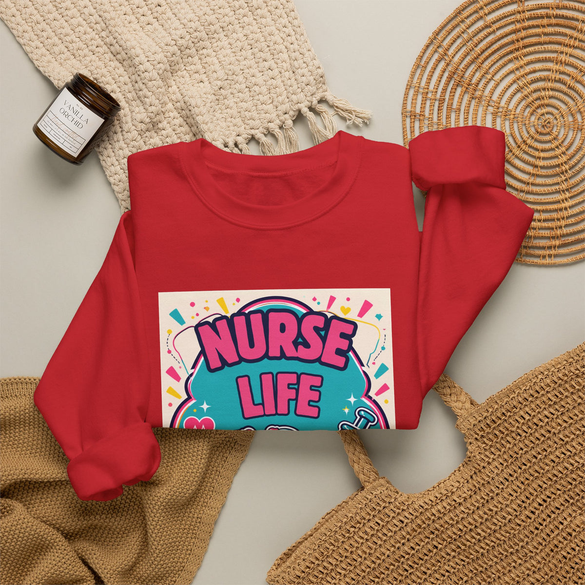 Nurse Life Sweatshirt — Cute Colorful Stethoscope & Syringe Crewneck for Nurses