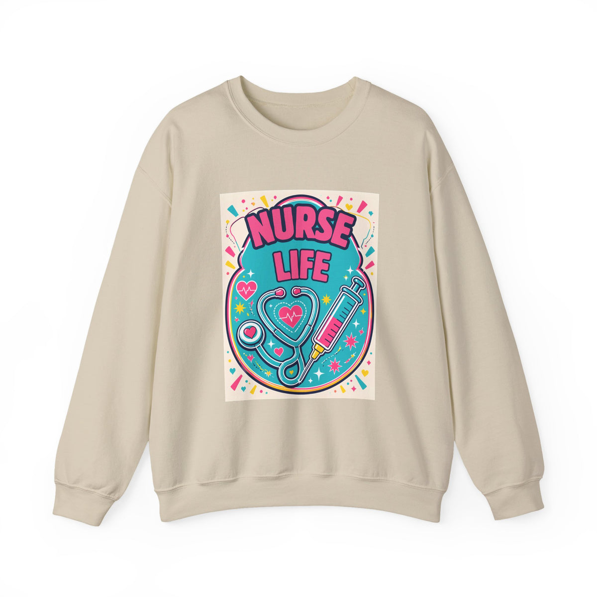 Nurse Life Sweatshirt — Cute Colorful Stethoscope & Syringe Crewneck for Nurses