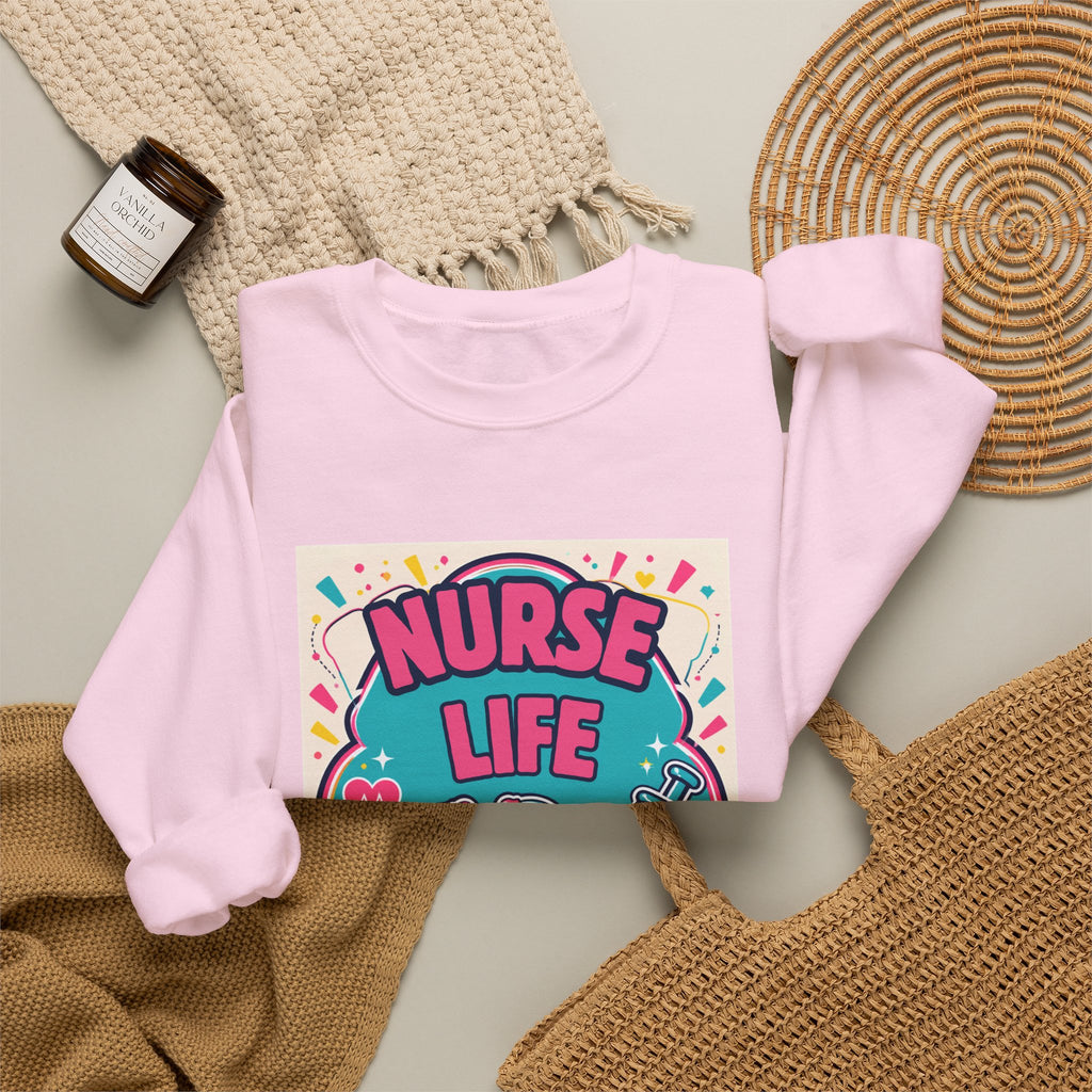 Nurse Life Sweatshirt — Cute Colorful Stethoscope & Syringe Crewneck for Nurses
