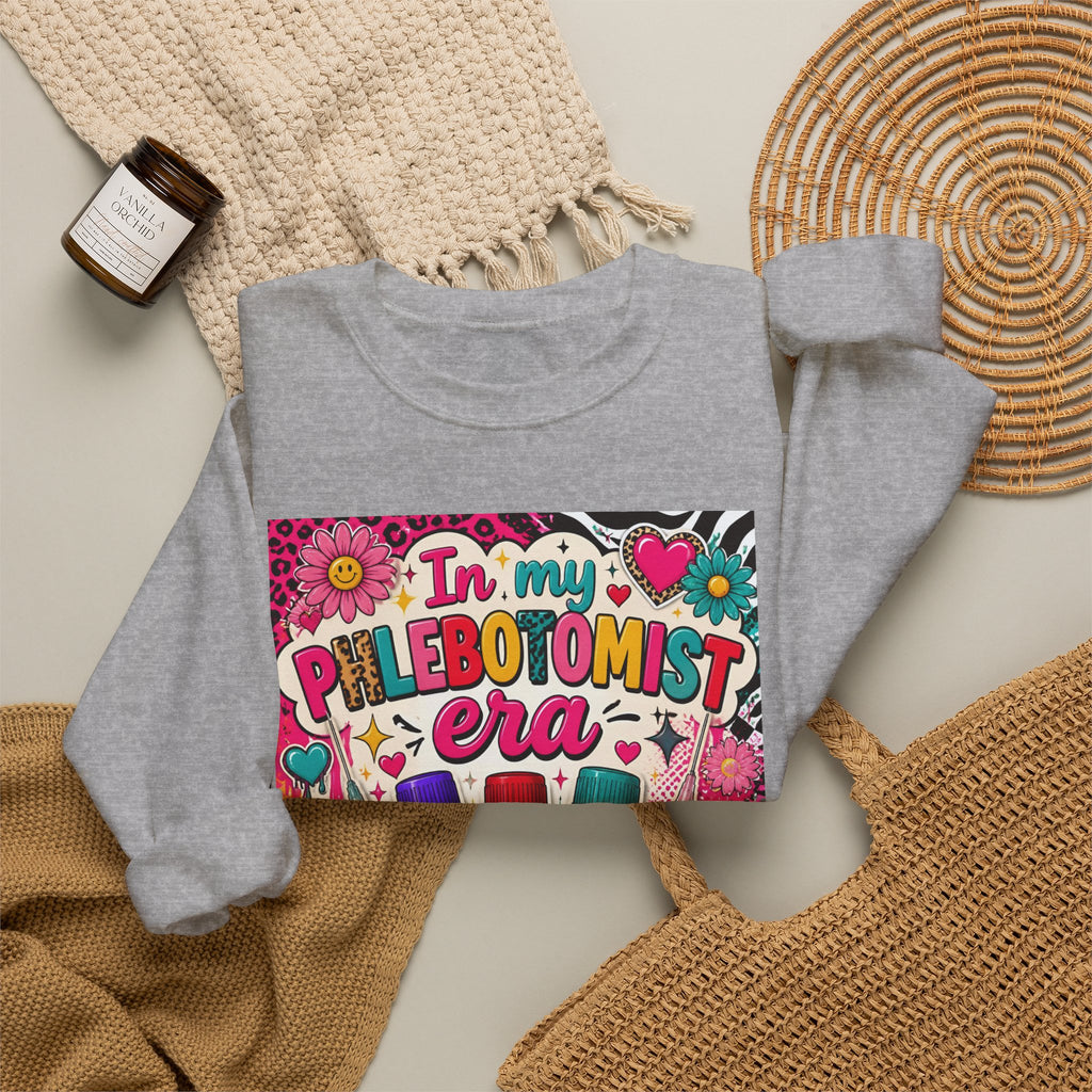 Phlebotomist Era Crewneck Sweatshirt — Colorful Test Tube Medical Tech Tee