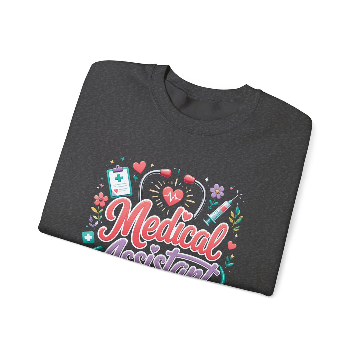 Medical Assistant Crewneck Sweatshirt — Cute Pastel Stethoscope & Heart Design