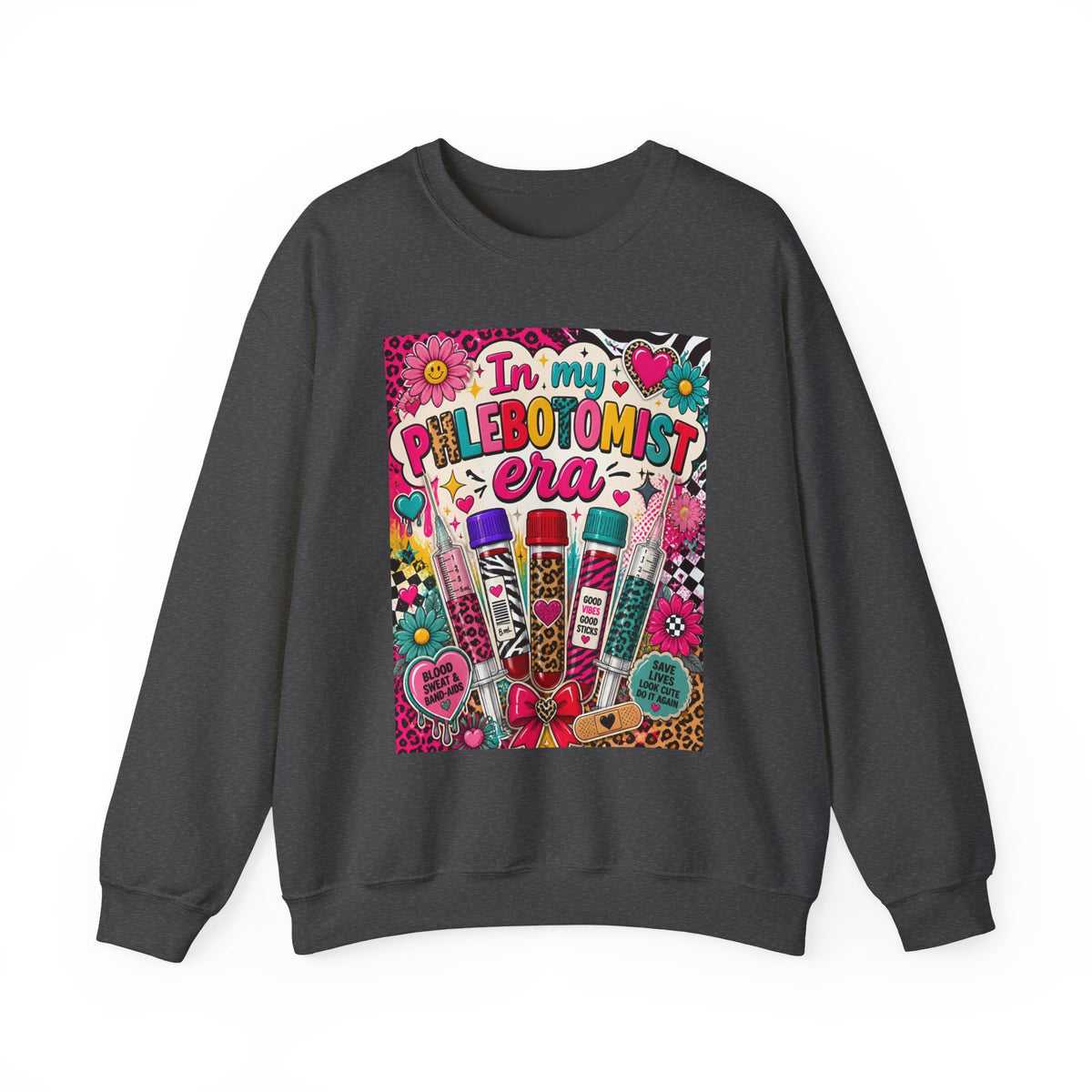 Phlebotomist Era Crewneck Sweatshirt — Colorful Test Tube Medical Tech Tee