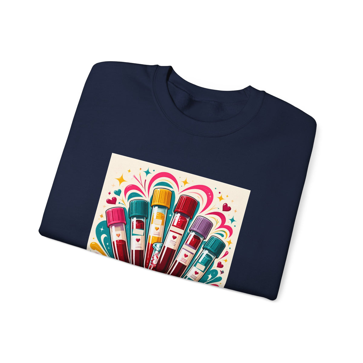 Crewneck Sweatshirt — Vibrant Phlebotomist Blood Tube Graphic