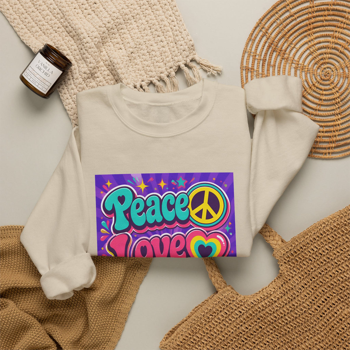 Crewneck Sweatshirt — "Peace Love Phlebotomy" Retro Hippie Medical Sweatshirt