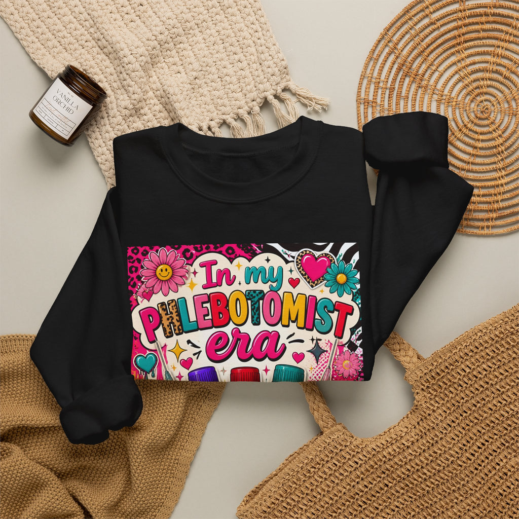 Phlebotomist Era Crewneck Sweatshirt — Colorful Test Tube Medical Tech Tee